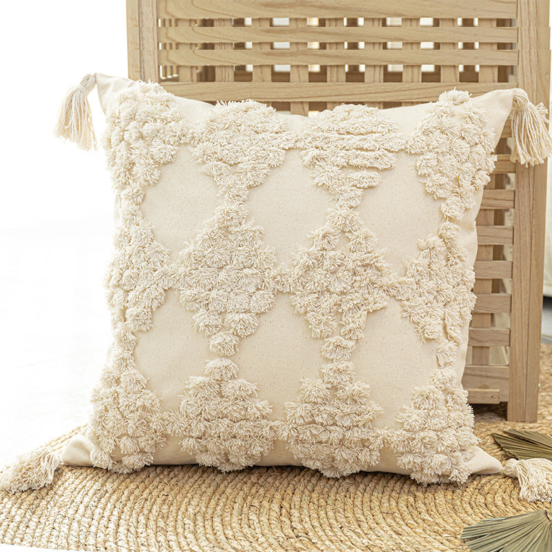 Decorative Pillows Cream Tassel Pillow Storied Home Luxurious