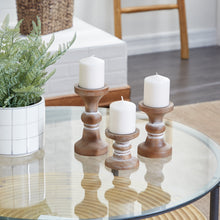 Load image into Gallery viewer, Nature4u Farmhouse Curved Pillar Candle Holders Set of 3, 8", 6", 4"H,Distressed Brown Wood Finish Nature4uhome