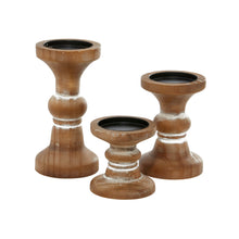 Load image into Gallery viewer, Nature4u Farmhouse Curved Pillar Candle Holders Set of 3, 8", 6", 4"H,Distressed Brown Wood Finish Nature4uhome