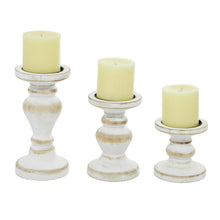 Load image into Gallery viewer, Nature4u Farmhouse Curved Pillar Candle Holders Set of 3, 8", 6", 4"H,Distressed Brown Wood Finish Nature4uhome
