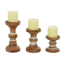 Load image into Gallery viewer, Nature4u Farmhouse Curved Pillar Candle Holders Set of 3, 8", 6", 4"H,Distressed Brown Wood Finish Nature4uhome