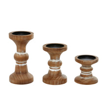 Load image into Gallery viewer, Nature4u Farmhouse Curved Pillar Candle Holders Set of 3, 8", 6", 4"H,Distressed Brown Wood Finish Nature4uhome