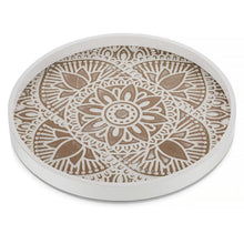 Load image into Gallery viewer, Nature4u Home Farmhouse Round Wood Decorative Tray 12" Whitewash & Vintage brown Nature4uhome