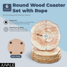 Load image into Gallery viewer, 6 Pack Round Textured Print Wooden Coasters, Rustic Home Decor (3.9 in) Nature4uhome