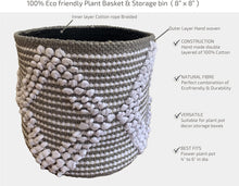 Load image into Gallery viewer, Nature4u Boho Hand Woven Plant Basket for Planters, Storage Organizer Basket , 8” x 8” (Grey) Nature4uhome
