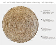 Load image into Gallery viewer, Nature4u Handwoven Jute Area Rug with Hand Embroidery Edge , Eco Friendly (3 Feet Round) Nature4uhome