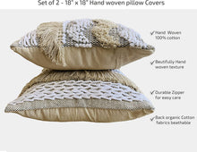 Load image into Gallery viewer, Nature4u Set of 2 Boho Throw Pillow Covers , 18 x 18 Inch Cotton Hand-Woven Decorative Pillows Covers Nature4uhome