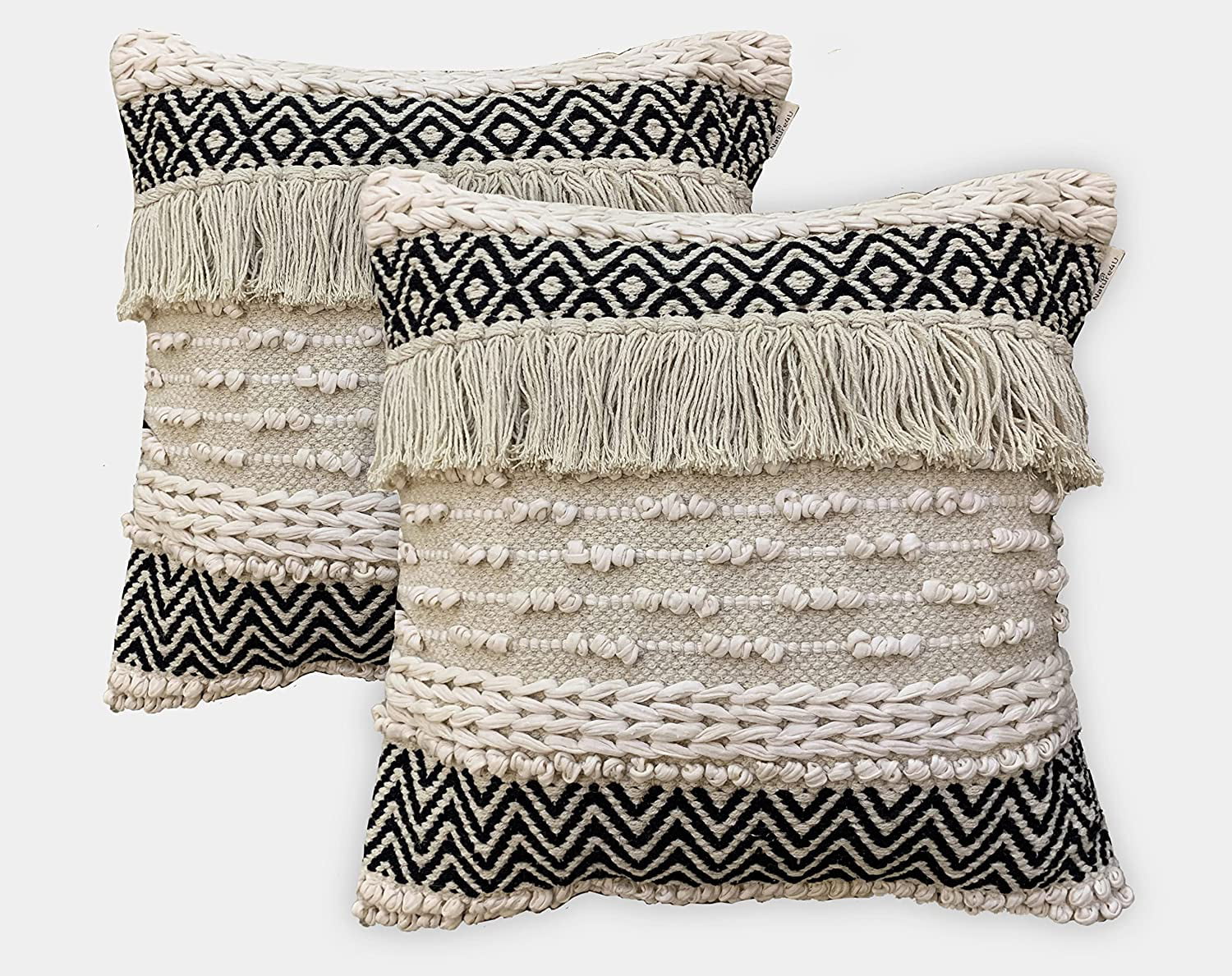 Nature4u Set of 2 Boho Throw Pillow Covers for Couch , 100% Cotton
