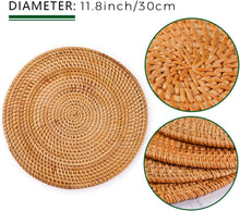 Load image into Gallery viewer, Rattan Placemats , Round Hand Woven Rattan Placemats for Dining Table 11.8in/30cm Set of 4 & 13 in set of 2 Nature4uhome