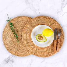 Load image into Gallery viewer, Rattan Placemats , Round Hand Woven Rattan Placemats for Dining Table 11.8in/30cm Set of 4 & 13 in set of 2 Nature4uhome