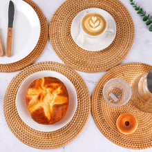 Load image into Gallery viewer, Rattan Placemats , Round Hand Woven Rattan Placemats for Dining Table 11.8in/30cm Set of 4 & 13 in set of 2 Nature4uhome