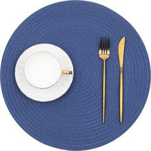 Load image into Gallery viewer, Round Braided Placemats Set Washable 15 inch Round Table Placemat Nature4uhome