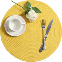 Load image into Gallery viewer, Round Braided Placemats Set Washable 15 inch Round Table Placemat Nature4uhome