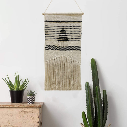 NATURE4U Woven cotton Wall Hanging Home Decor Bohemian Hand Crafted 100% cotton with Fringe and Tassel , 17.5