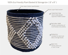 Load image into Gallery viewer, Nature4u boho hand woven Plant Basket Modern hand woven Basket for 4-6&quot; Flower Pot Floor Indoor Planters, Storage Organizer Basket Rustic Home Decor, 8” x 8” (Blue) Nature4uhome
