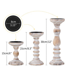 Load image into Gallery viewer, Nuptio Farmhouse Wooden Pillar Candle Holders Set of 3, sizes 6&quot;,8&quot;&amp;12&quot; Nature4uhome
