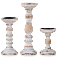 Load image into Gallery viewer, Nuptio Farmhouse Wooden Pillar Candle Holders Set of 3, sizes 6&quot;,8&quot;&amp;12&quot; Nature4uhome
