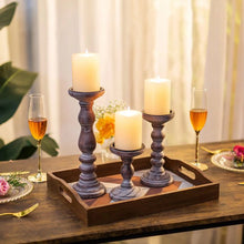 Load image into Gallery viewer, Nuptio Farmhouse Wooden Pillar Candle Holders Set of 3, sizes 6&quot;,8&quot;&amp;12&quot; Nature4uhome
