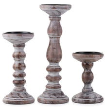 Load image into Gallery viewer, Nuptio Farmhouse Wooden Pillar Candle Holders Set of 3, sizes 6&quot;,8&quot;&amp;12&quot; Nature4uhome
