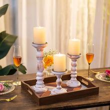 Load image into Gallery viewer, Nuptio Farmhouse Wooden Pillar Candle Holders Set of 3, sizes 6&quot;,8&quot;&amp;12&quot; Nature4uhome
