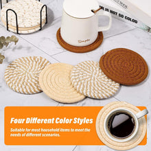 Load image into Gallery viewer, 8 Pcs Drink Coasters with Holder, 4 Colors Absorbent Coasters for Drinks, Minimalist Cotton Woven Coaster Set Nature4uhome
