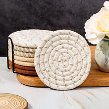 Load image into Gallery viewer, 8 Pcs Drink Coasters with Holder, 4 Colors Absorbent Coasters for Drinks, Minimalist Cotton Woven Coaster Set Nature4uhome
