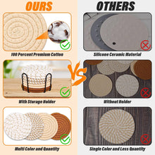 Load image into Gallery viewer, 8 Pcs Drink Coasters with Holder, 4 Colors Absorbent Coasters for Drinks, Minimalist Cotton Woven Coaster Set Nature4uhome

