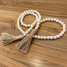 Load image into Gallery viewer, Farmhouse Beads 58in Wood Bead Garland with Tassels Rustic Country Decor Prayer Boho Beads
