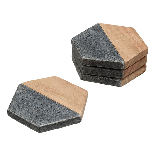 Better Homes & Gardens 4-Piece Wood and Stone Coaster Set Nature4uhome