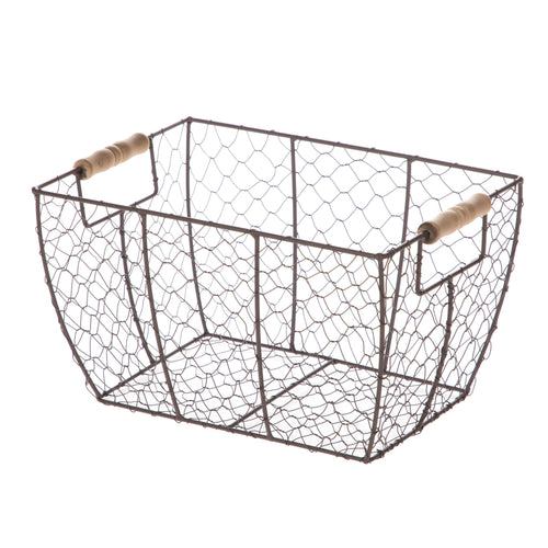 Mainstays Brown Chicken Wire Basket with Wood Handles Nature4uhome