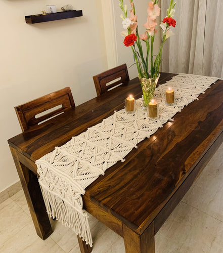 NATURE4U Macrame Boho Table Runner Hand Woven Off White Runners 13 x 84 inches Nature4uhome