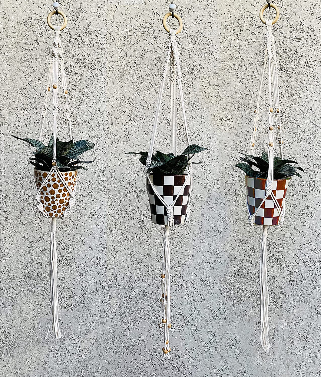 NATURE4U Pack of 3 Macrame Plant Hangers Handmade Cotton Rope Hanging Planters Nature4uhome