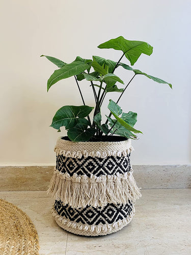 Nature4u Boho Hand Woven Plant Basket  for Planters, Storage Organizer Basket with Tassels 9” x 8” Nature4uhome