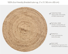 Load image into Gallery viewer, Nature4u Handwoven Jute Area Rug, Vintage Braided Reversible Rug, Eco Friendly (3 Feet Round) Nature4uhome
