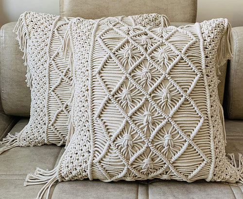 Nature4u Home Macrame Throw Pillow Cover set of 2 size 18 x 18 Nature4uhome