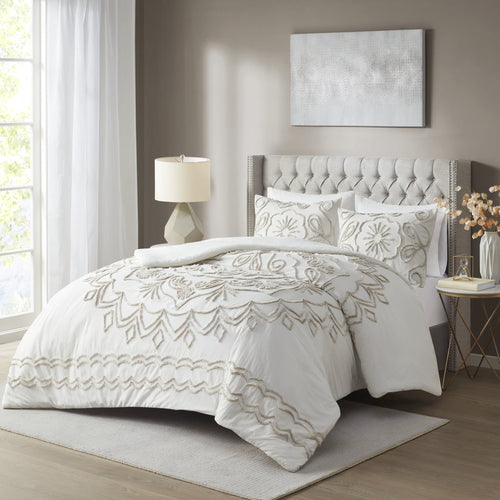 Nature4u Ivory Tufted Cotton Chenille 3 Piece Duvet Cover Set, Full/Queen & King Nature4uhome