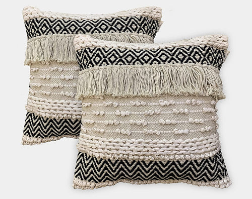 Nature4u Set of 2 Boho Throw Pillow Covers for Couch , 100% Cotton Hand-Woven 18X18 Nature4uhome