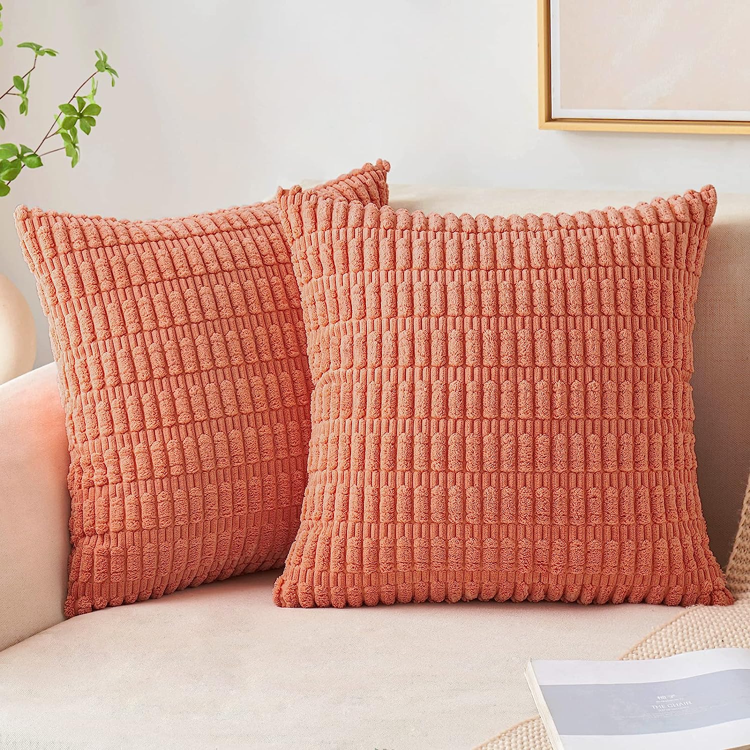 BeBen Throw Pillow Covers - Set of 2 Pillow Covers 18x18, Decorative Euro  Pillow Covers Corn Striped, Soft Corduroy Cushion Case, Home Decor for