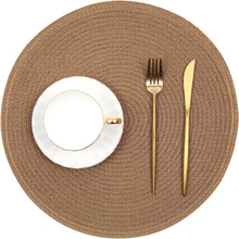 Load image into Gallery viewer, Round Braided Placemats Set Washable 15 inch Round Table Placemat Nature4uhome
