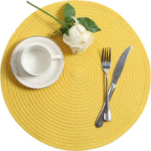 Load image into Gallery viewer, Round Braided Placemats Set Washable 15 inch Round Table Placemat Nature4uhome
