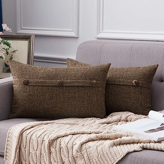 DecorUhome Set Of 2 Linen Cushion Covers 40X40cm,Decorative Outdoor Plain Vintage Cushion Covers With Stitched Edges, Square Farmhouse Neutral Pillow